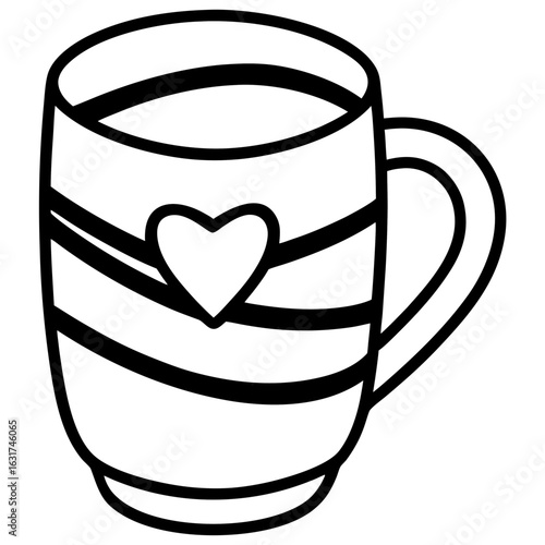 Mug with Heart Pattern Wrap Vector | Generative AI Linocut Silhouette Design