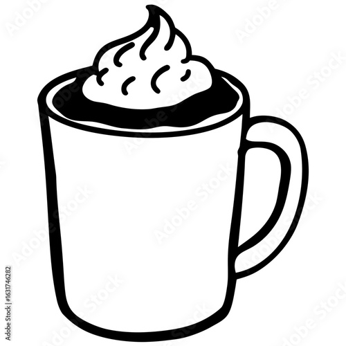 Mug with Hot Chocolate Vector | Generative AI & Linocut Silhouette Design