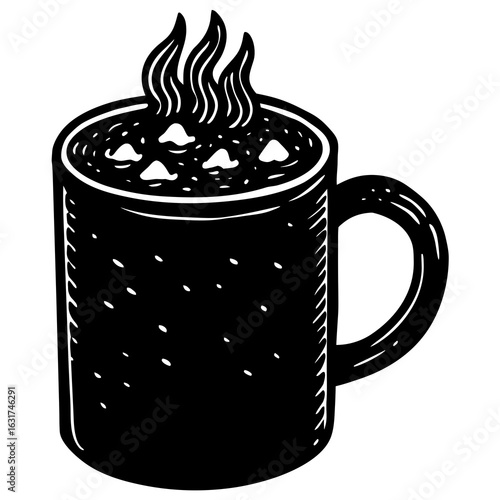 Mug with Hot Chocolate Vector | Generative AI & Linocut Silhouette Design
