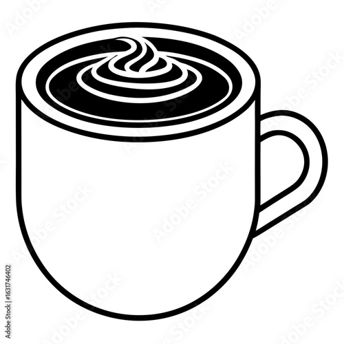 Mug with Latte Art Vector | Generative AI Linocut Silhouette Coffee Design
