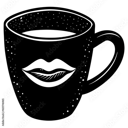 Mug with Lips Print Vector – Generative AI and Linocut Silhouette Design