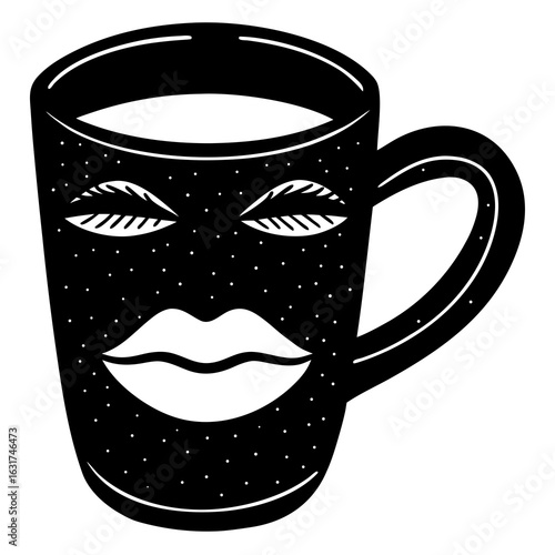 Mug with Lips Print Vector – Generative AI and Linocut Silhouette Design