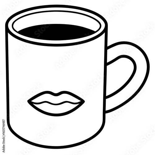 Mug with Lips Print Vector – Generative AI and Linocut Silhouette Design