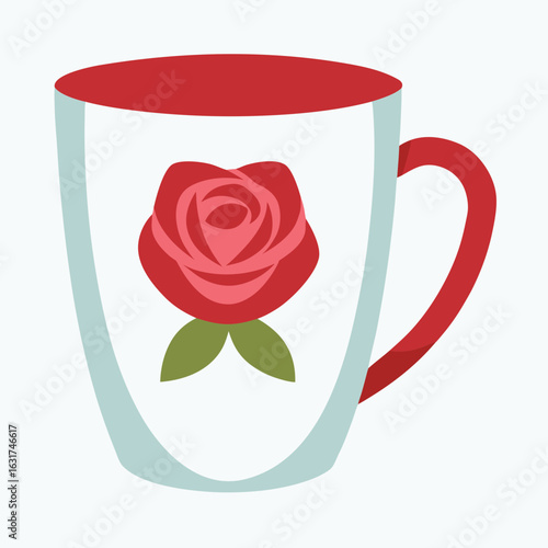 Mug with Rose Design Vector – Generative AI Linocut Silhouette Art