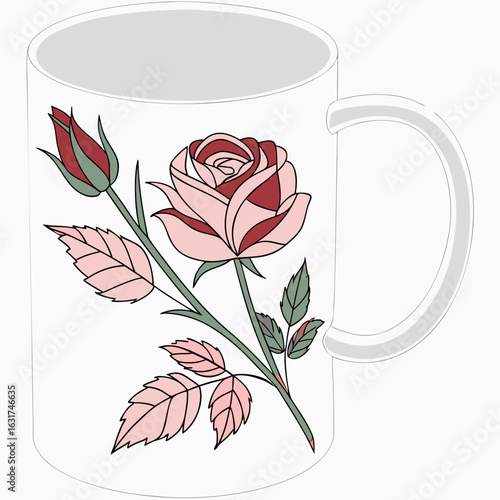 Mug with Rose Design Vector – Generative AI Linocut Silhouette Art