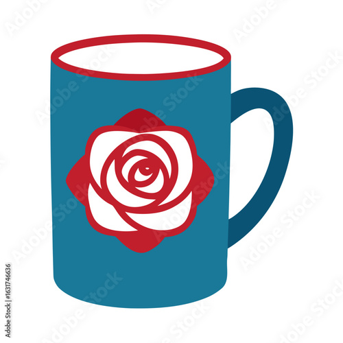 Mug with Rose Design Vector – Generative AI Linocut Silhouette Art