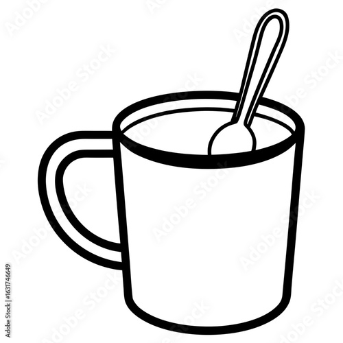 Mug with Spoon Vector | Generative AI Linocut Silhouette Design for Microstock