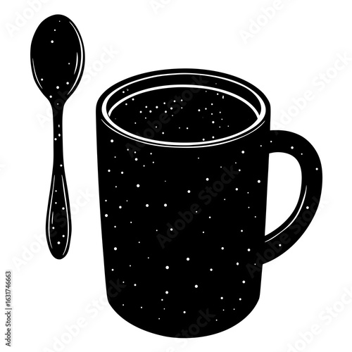 Mug with Spoon Vector | Generative AI Linocut Silhouette Design for Microstock