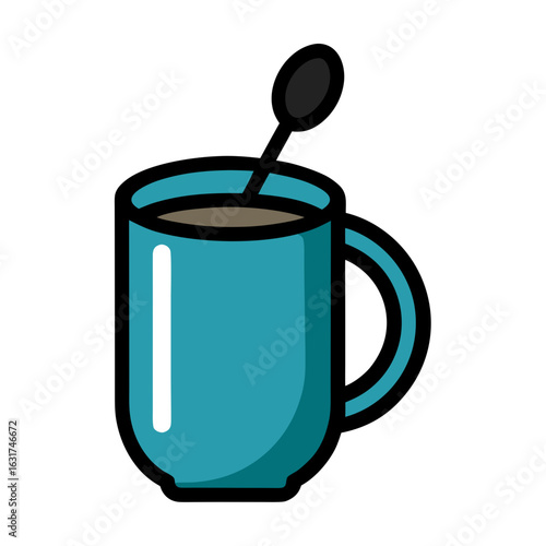 Mug with Spoon Vector | Generative AI Linocut Silhouette Design for Microstock
