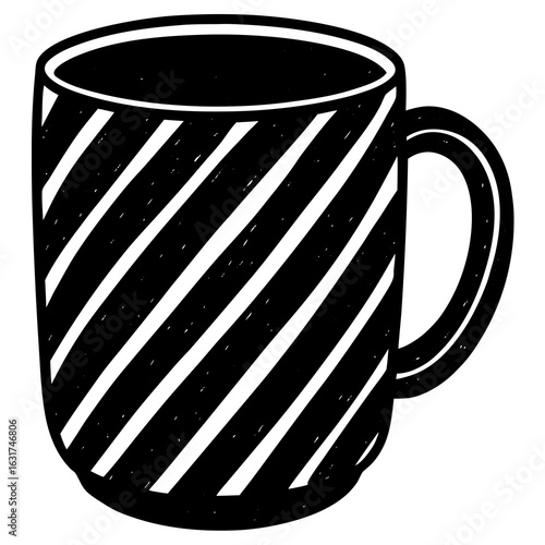 Mug with Stripes Vector - Generative AI Linocut Silhouette Design