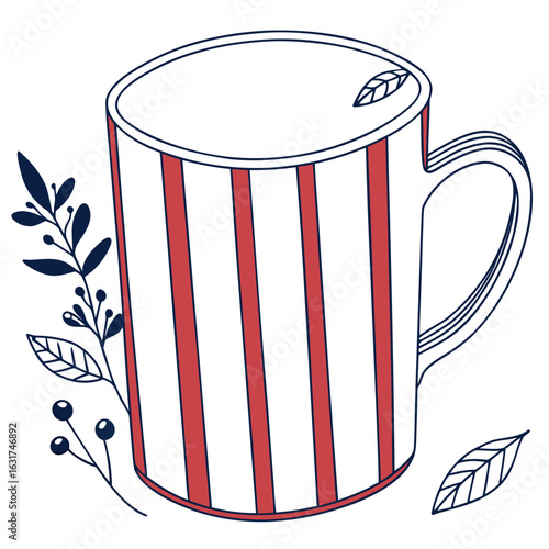 Mug with Stripes Vector - Generative AI Linocut Silhouette Design