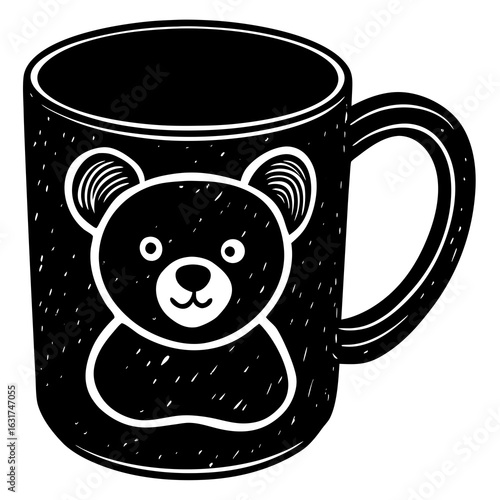 Cute Teddy Bear Mug Vector | Generative AI Linocut Silhouette Design