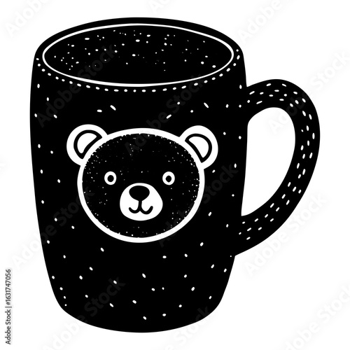 Cute Teddy Bear Mug Vector | Generative AI Linocut Silhouette Design