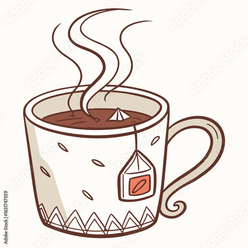 Mug with Tea Bag Vector – Generative AI Linocut Silhouette Design