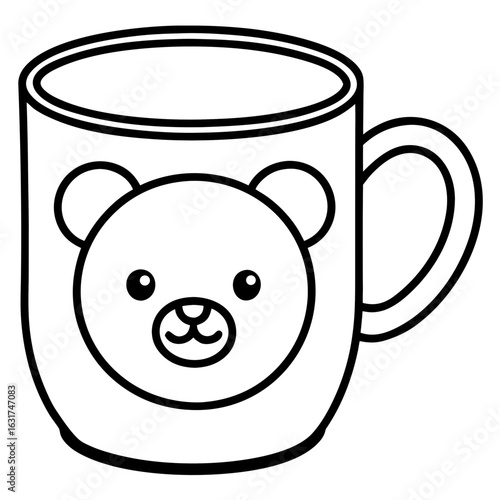 Cute Teddy Bear Mug Vector | Generative AI Linocut Silhouette Design