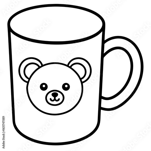 Cute Teddy Bear Mug Vector | Generative AI Linocut Silhouette Design