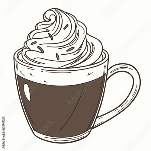 Mug with Whipped Cream Vector - Generative AI Linocut Silhouette Design