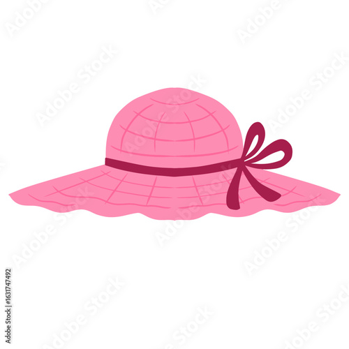 Pink sun hat with ribbon vector illustration. Women's beach hat, insulated vector illustration. Summer, stock illustration travel concept