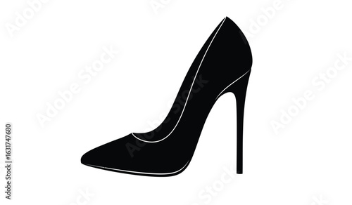 Elegant black stiletto high heel shoe with a pointed toe and slender heel isolated on a clean white background