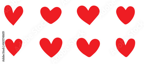 Red heart icon set. love heart vector style symbol. heart vector sign. red heart shape. handmade heart. 