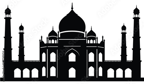 Iconic silhouette of the taj mahal monument in india against a white background representing architectural beauty and cultural heritage