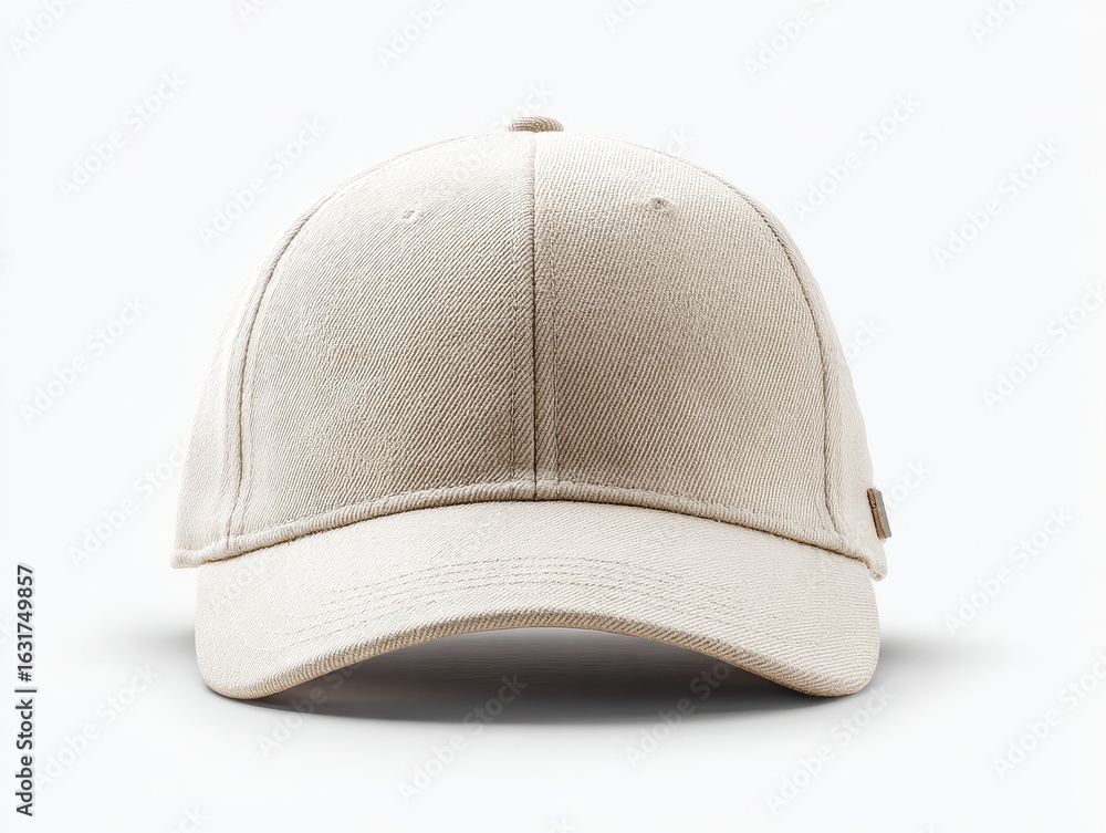 Fototapeta premium Beige baseball cap, studio shot, white background, mockup