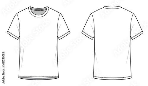 Blank white t shirt front and back view isolated on white background fashion design template apparel mockup