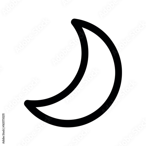 A simple black outline drawing of a crescent moon shape on a white background in a minimalist style