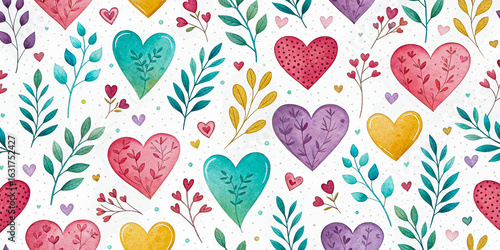 Whimsical Heart and Leaf Pattern in Vibrant Colors