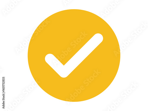 A yellow circle with a white check mark in the center on a white background simple and clean