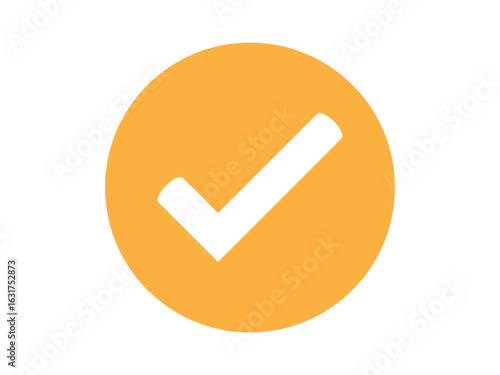 A yellow circle with a white check mark in the center on a white background simple and clean