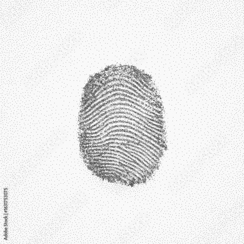 Fingerprint, contrast silhouette with threshold grain, light scratches and a speckled texture photocopy paper.