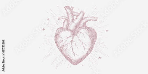 Heart, tattoo style. Geometric black ink object with heavy stipple texture and grainy threshold.