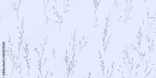 Blue pattern with wild flowers. Simple drawn dusty grit, soft stipple shading, distressed threshold edges with ink streaks.