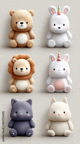 Wallpaper Mural Cute plush animal toys arranged in a grid showcasing charming designs and colors Torontodigital.ca