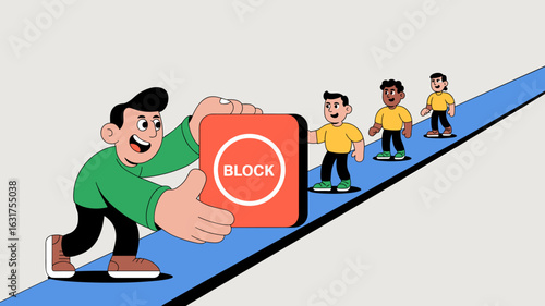 scrum master pushing a block to clear a path for the team vector illustration
