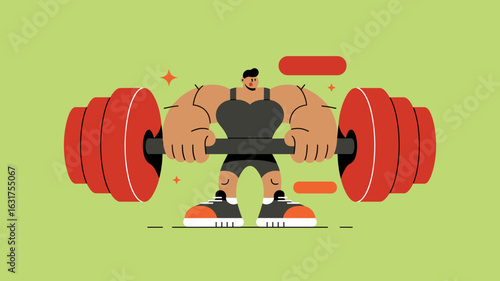 bodybuilder lifting a heavy barbell vector illustration