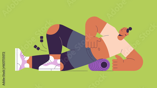 athlete using a foam roller for muscle massage vector illustration