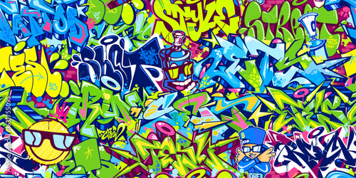 Seamless Colorful Trendy Abstract Urban Style Hiphop Graffiti Street Art Vector Background Template