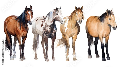 Hand drawn watercolor farm male horse on white background