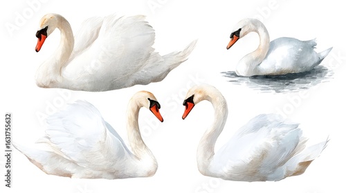 Swans isolated on white background. Watercolor. Illustration. Handmade