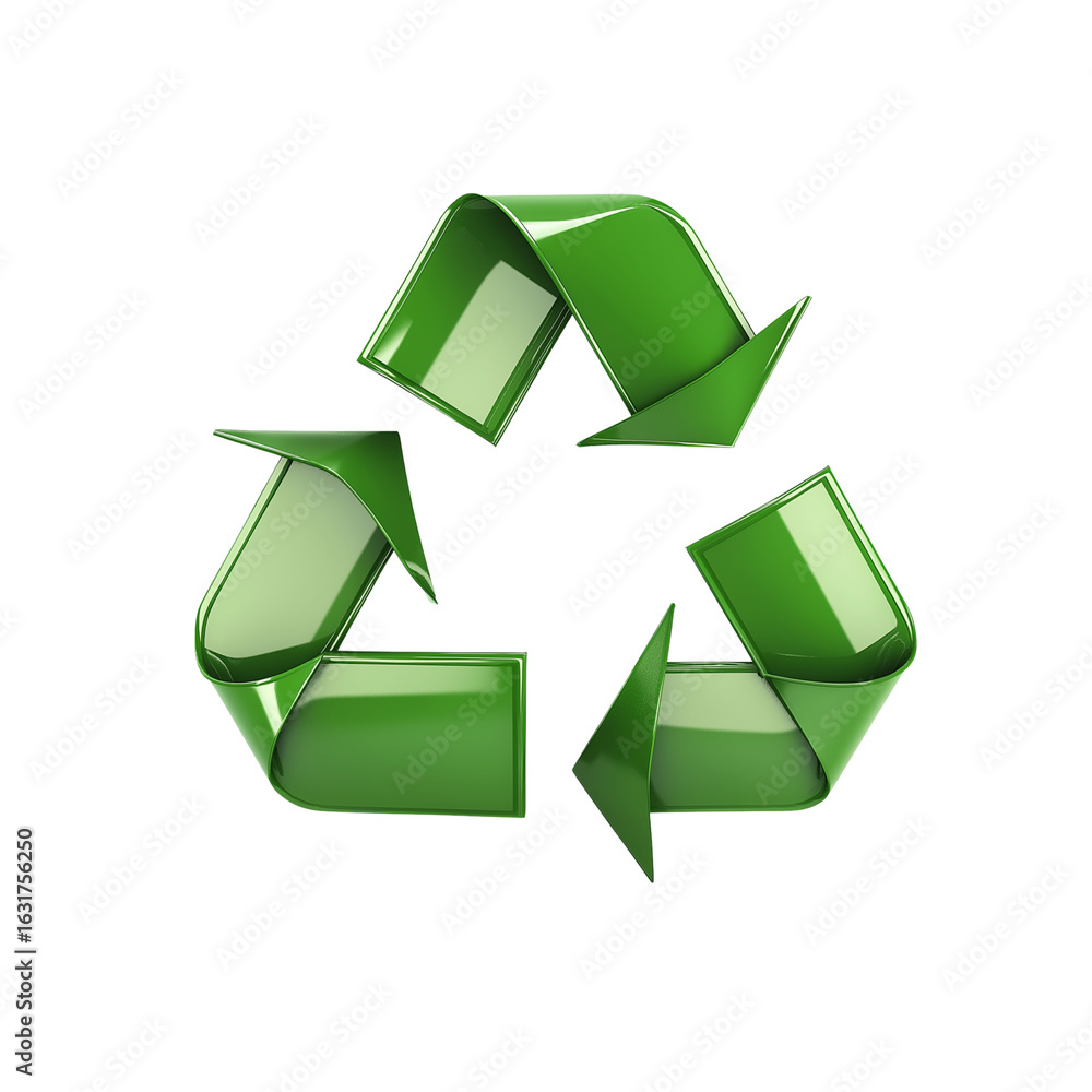 Obraz premium Green Glossy Recycle Sign for Eco Design on Transparent