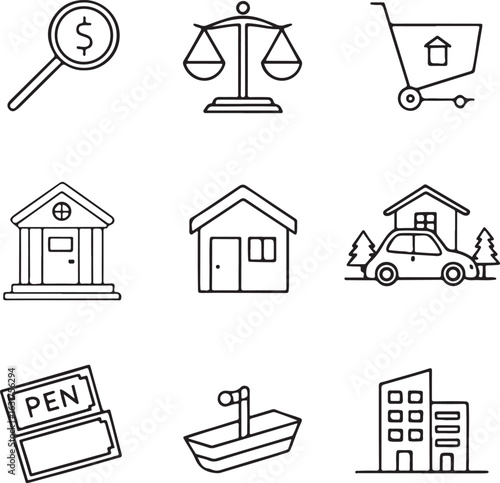 Real Estate and Finance Icon Set Concept