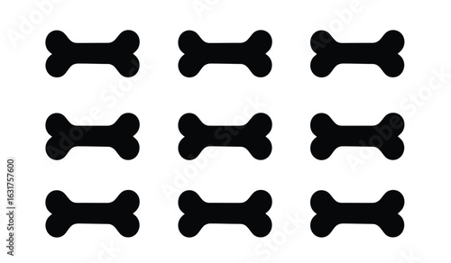 Black Bone Pattern: A minimalist image shows a geometric pattern composed of identical black dog bones arranged in a symmetrical grid, creating an elegant and eye-catching visual.