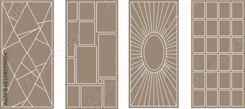 Four decorative panels with abstract geometric and organic patterns