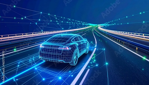 Wallpaper Mural Autonomous vehicle with digital connectivity driving on a highway at night Torontodigital.ca