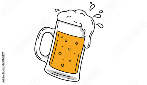 Golden Brew: A classic illustration of a refreshing beer mug overflowing with frothy foam, capturing the essence of a delightful drink.
