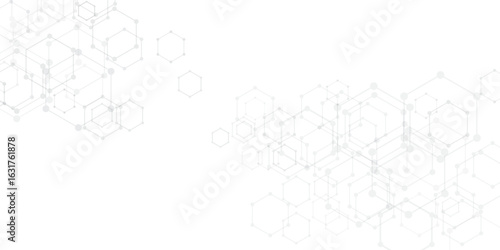 Geometric background texture with molecular structures and chemical engineering. Abstract background of hexagons pattern. Vector illustration.