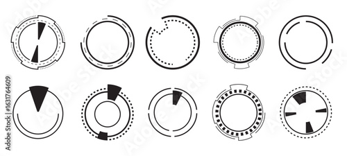 Dial HUD interface. Sound volume round knob switch, round neon frames or borders. Vector set of sci fi UI futuristic glowing circles, buttons for computer game or app menu panel, in techno HUD style