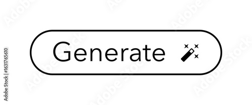 A UI button for Generative AI applications. A Black Call to Action (CTA) with 'Generate' text and a magic wand icon. A futuristic vector component for UX/UI design on websites and apps.